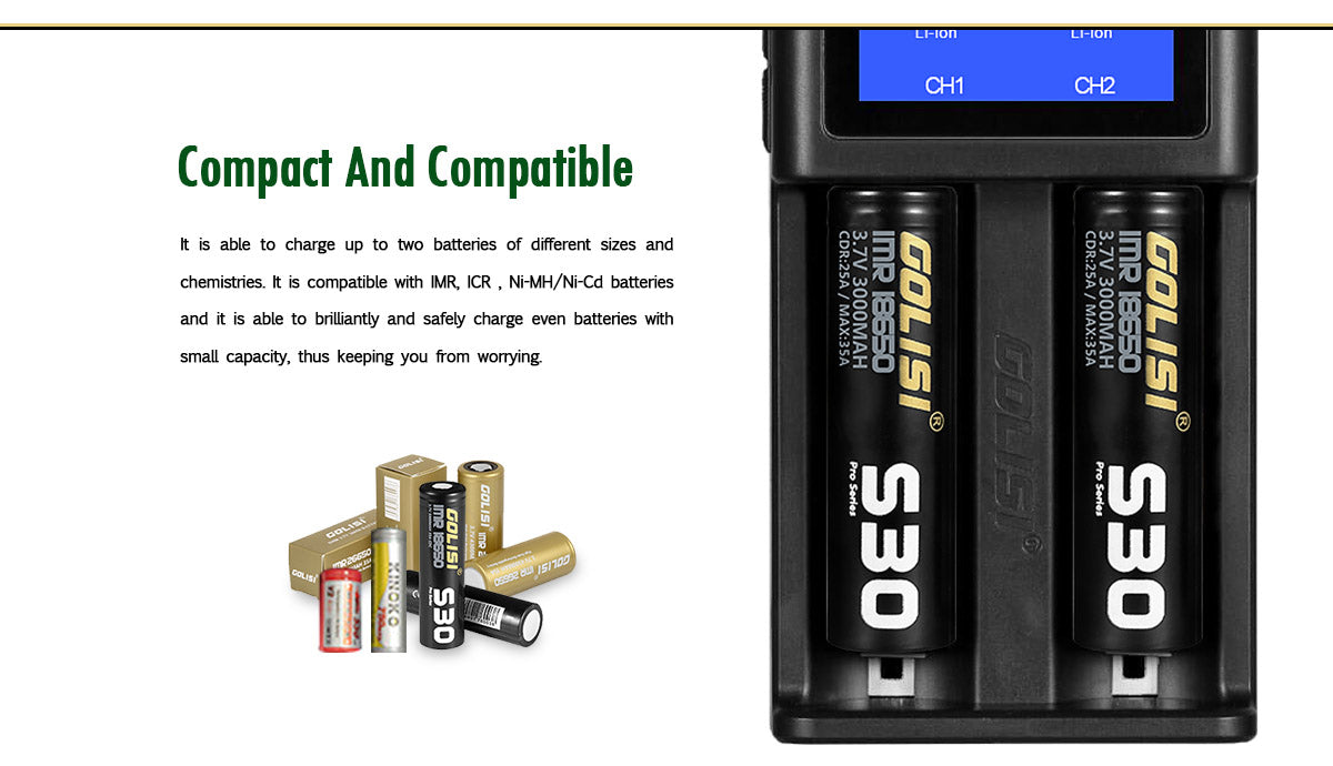 golisi s2 smart charger with lcd screen (2 bay) golisi s2 smart charger with lcd screen (2 bay)